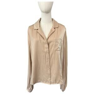 Crescent Tan Blouse Women's Large Style CT7113 Lightweight Satin Look Top